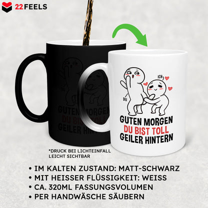 22Feels® Pärchen Geschenk zum Jahrestag, Hochzeitstag, Valentinstag etc. - Zaubertasse mit Spruch (Matt-Schwarz und Weiss, 320ml)-Farbwechsel Tasse Matt 320ml-22Feels