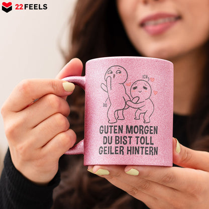 22Feels® Pärchen Geschenk zum Jahrestag, Hochzeitstag, Valentinstag etc. - Glitzertasse mit Spruch (Pink, 320ml)-Glitzertasse Pink 320ml-22Feels