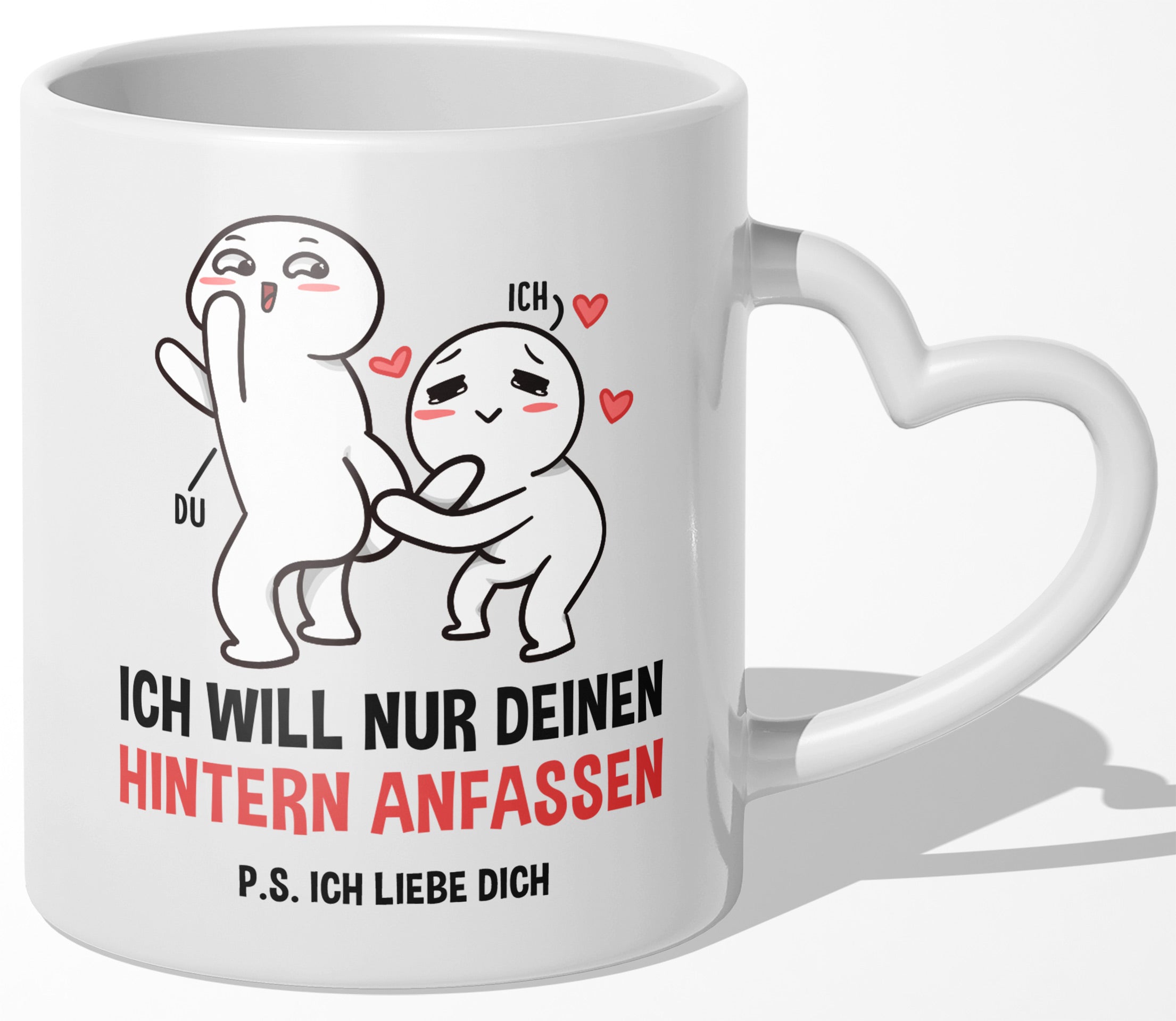 22Feels® Paar Geschenk zum Jahrestag, Hochzeitstag, Valentinstag etc. - Tasse mit Spruch: P.S. Ich Liebe Dich (Herzhenkel, Weiss, 320ml)-Tasse Weiss Herzhenkel 320ml-22Feels