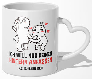 22Feels® Paar Geschenk zum Jahrestag, Hochzeitstag, Valentinstag etc. - Tasse mit Spruch: P.S. Ich Liebe Dich (Herzhenkel, Weiss, 320ml)-Tasse Weiss Herzhenkel 320ml-22Feels