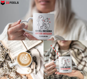 22Feels® Paar Geschenk zum Jahrestag, Hochzeitstag, Valentinstag etc. - Tasse mit Spruch: P.S. Ich Liebe Dich (Herzhenkel, Weiss, 320ml)-Tasse Weiss Herzhenkel 320ml-22Feels