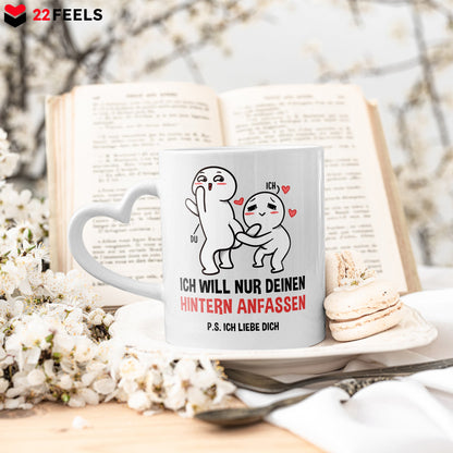 22Feels® Paar Geschenk zum Jahrestag, Hochzeitstag, Valentinstag etc. - Tasse mit Spruch: P.S. Ich Liebe Dich (Herzhenkel, Weiss, 320ml)-Tasse Weiss Herzhenkel 320ml-22Feels