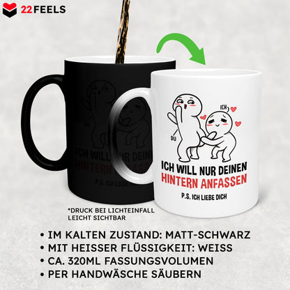 22Feels® Pärchen Geschenk zum Jahrestag, Hochzeitstag, Valentinstag etc. - Zaubertasse mit Spruch (Matt-Schwarz und Weiss, 320ml)-Farbwechsel Tasse Matt 320ml-22Feels