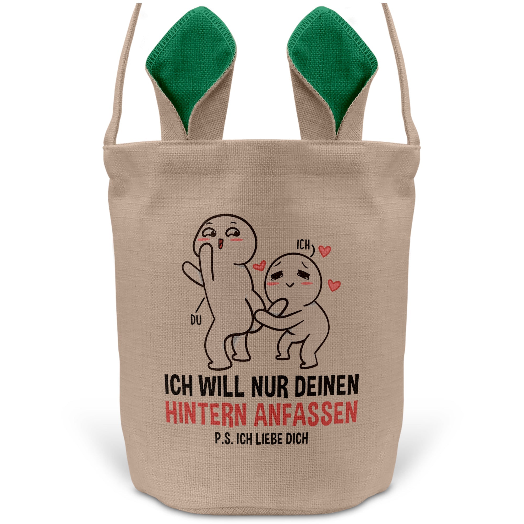 22Feels® Männer Frauen Osterkorb Ehefrau Ehemann Freund Freundin Ostern mit Henkel Ostergeschenk Tragetasche Ostern Deko Osternest Körbchen Hasenohren (Beige/Grün)-Ostern Tragetasche-22Feels