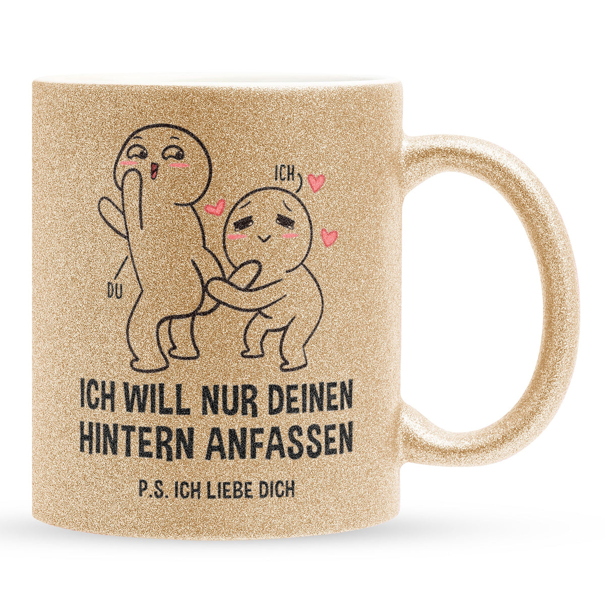 22Feels® Pärchen Geschenk zum Jahrestag, Hochzeitstag, Valentinstag etc. - Glitzertasse mit Spruch (Gold, 320ml)-Glitzertasse Gold 325ml-22Feels