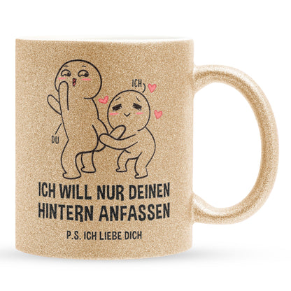 22Feels® Pärchen Geschenk zum Jahrestag, Hochzeitstag, Valentinstag etc. - Glitzertasse mit Spruch (Gold, 320ml)-Glitzertasse Gold 325ml-22Feels