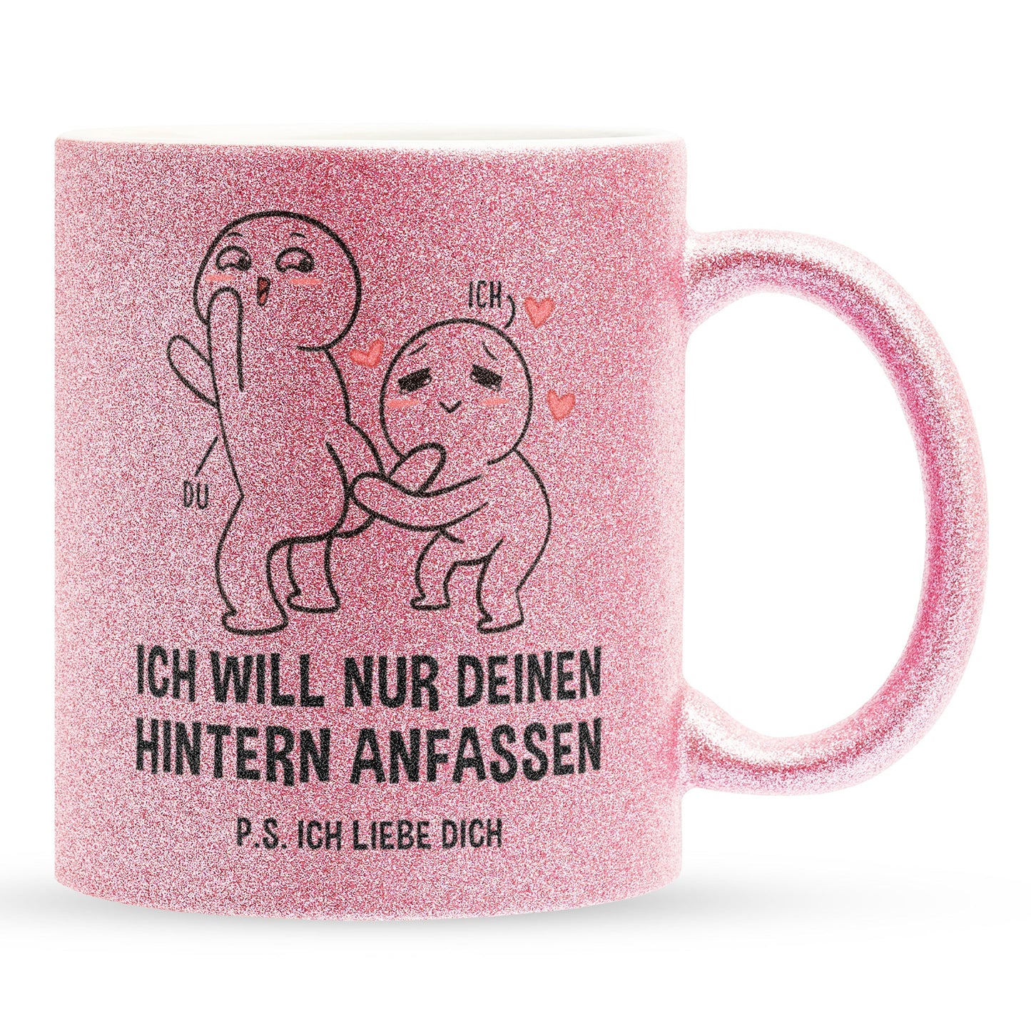 22Feels® Pärchen Geschenk zum Jahrestag, Hochzeitstag, Valentinstag etc. - Glitzertasse mit Spruch (Pink, 320ml)-Glitzertasse Pink 320ml-22Feels