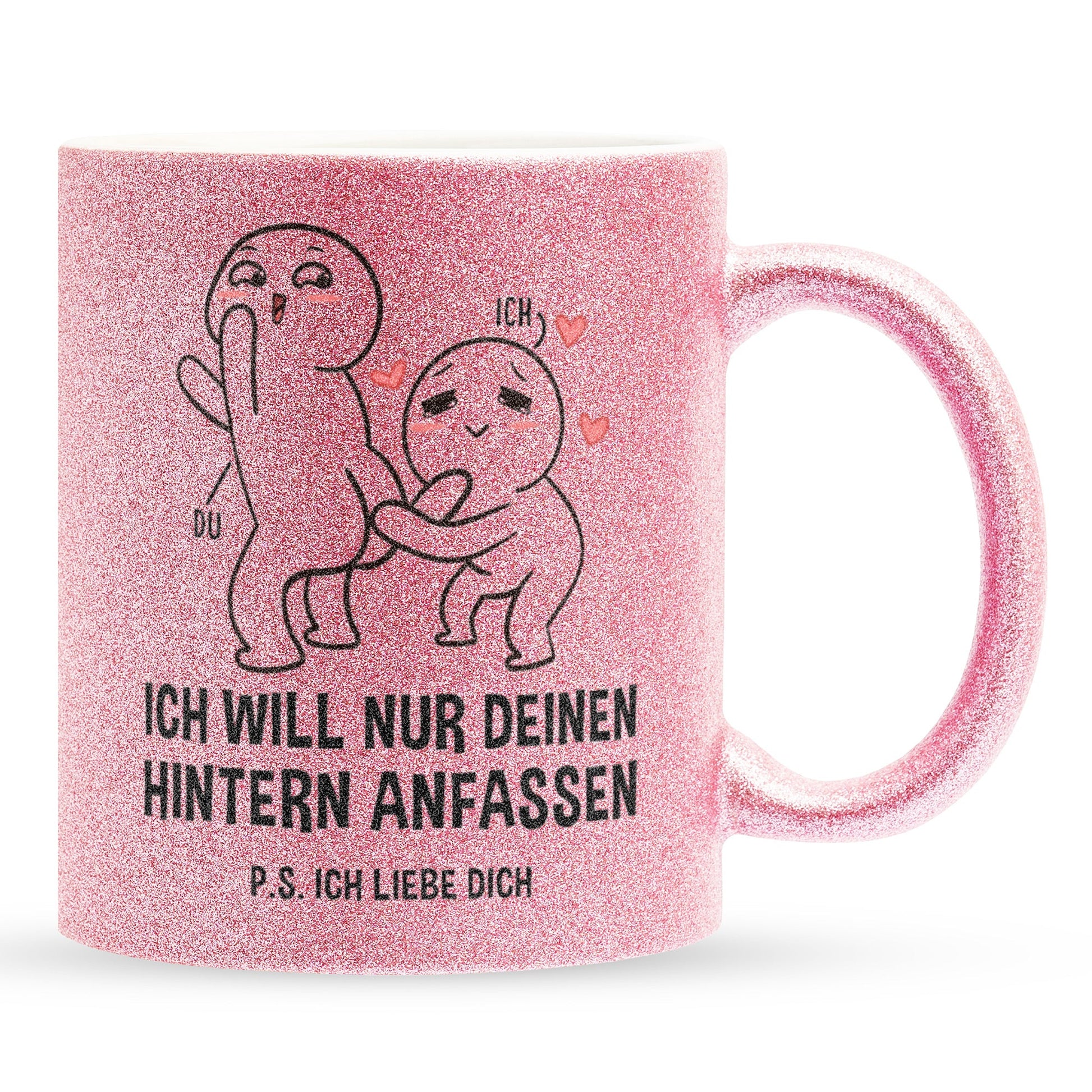 22Feels® Pärchen Geschenk zum Jahrestag, Hochzeitstag, Valentinstag etc. - Glitzertasse mit Spruch (Pink, 320ml)-Glitzertasse Pink 320ml-22Feels