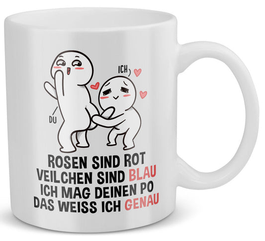 22Feels® Geschenk für Paare - Tasse mit Spruch: Rosen Sind Rot (Weiss, 320ml)-Weisse Tasse 320ml-22Feels