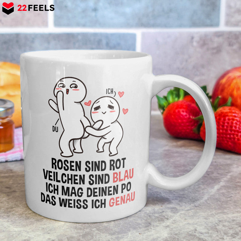 22Feels® Geschenk für Paare - Tasse mit Spruch: Rosen Sind Rot (Weiss, 320ml)-Weisse Tasse 320ml-22Feels