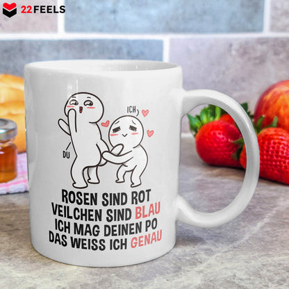 22Feels® Geschenk für Paare - Tasse mit Spruch: Rosen Sind Rot (Weiss, 320ml)-Weisse Tasse 320ml-22Feels