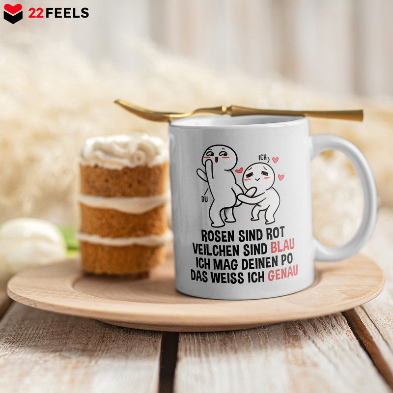 22Feels® Geschenk für Paare - Tasse mit Spruch: Rosen Sind Rot (Weiss, 320ml)-Weisse Tasse 320ml-22Feels