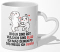 22Feels® Paar Geschenk zum Jahrestag, Hochzeitstag, Valentinstag etc. - Tasse mit Spruch: Rosen sind rot (Herzhenkel, Weiss, 320ml)-Tasse Weiss Herzhenkel 320ml-22Feels