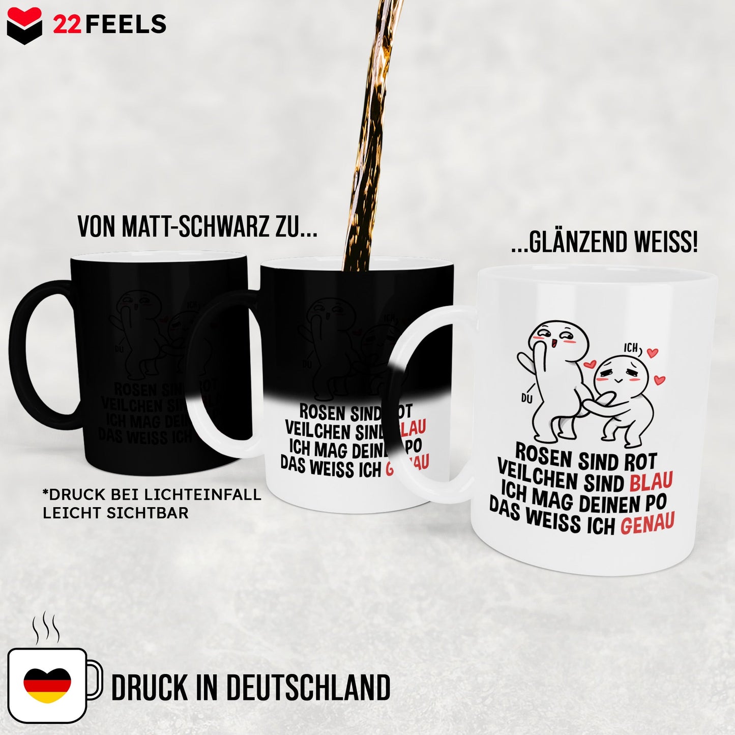 22Feels® Pärchen Geschenk zum Jahrestag, Hochzeitstag, Valentinstag etc. - Zaubertasse mit Spruch (Matt-Schwarz und Weiss, 320ml)-Farbwechsel Tasse Matt 320ml-22Feels