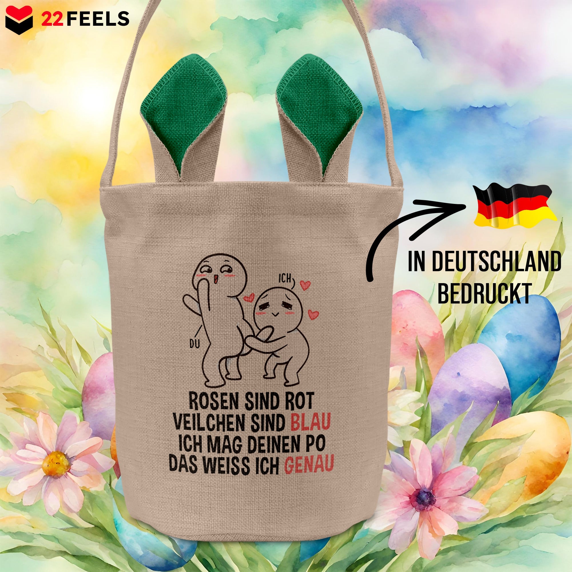 22Feels® Männer Frauen Osterkorb Ehefrau Ehemann Freund Freundin Ostern mit Henkel Ostergeschenk Tragetasche Ostern Deko Osternest Körbchen Hasenohren (Beige/Grün)-Ostern Tragetasche-22Feels
