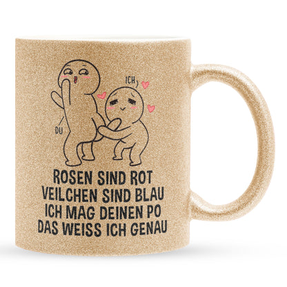 22Feels® Pärchen Geschenk zum Jahrestag, Hochzeitstag, Valentinstag etc. - Glitzertasse mit Spruch (Gold, 320ml)-Glitzertasse Gold 325ml-22Feels