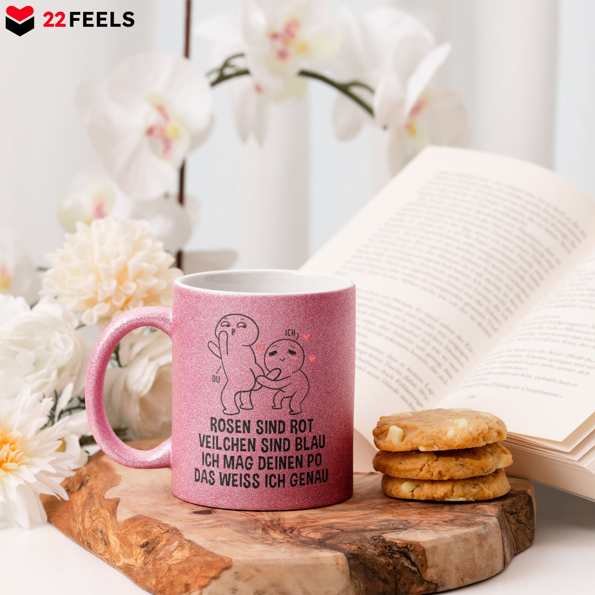 22Feels® Pärchen Geschenk zum Jahrestag, Hochzeitstag, Valentinstag etc. - Glitzertasse mit Spruch (Pink, 320ml)-Glitzertasse Pink 320ml-22Feels