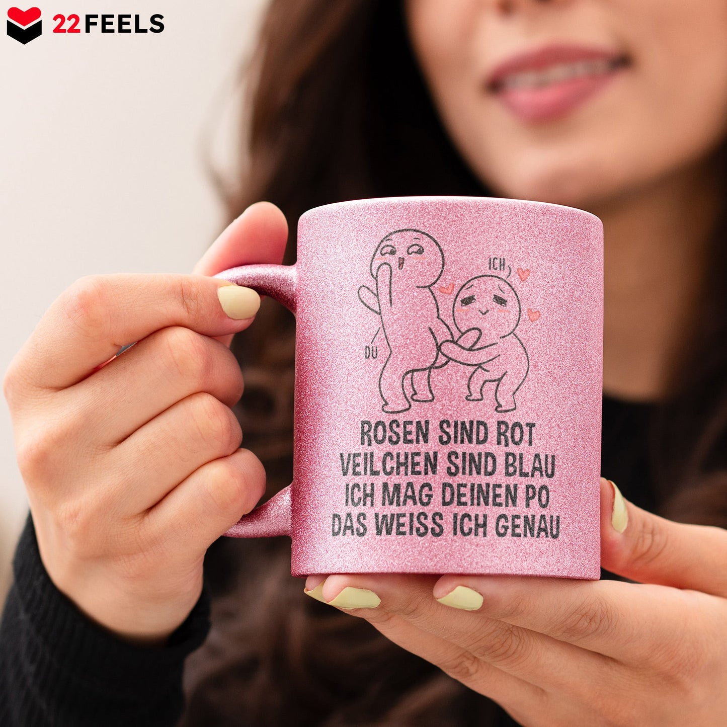 22Feels® Pärchen Geschenk zum Jahrestag, Hochzeitstag, Valentinstag etc. - Glitzertasse mit Spruch (Pink, 320ml)-Glitzertasse Pink 320ml-22Feels