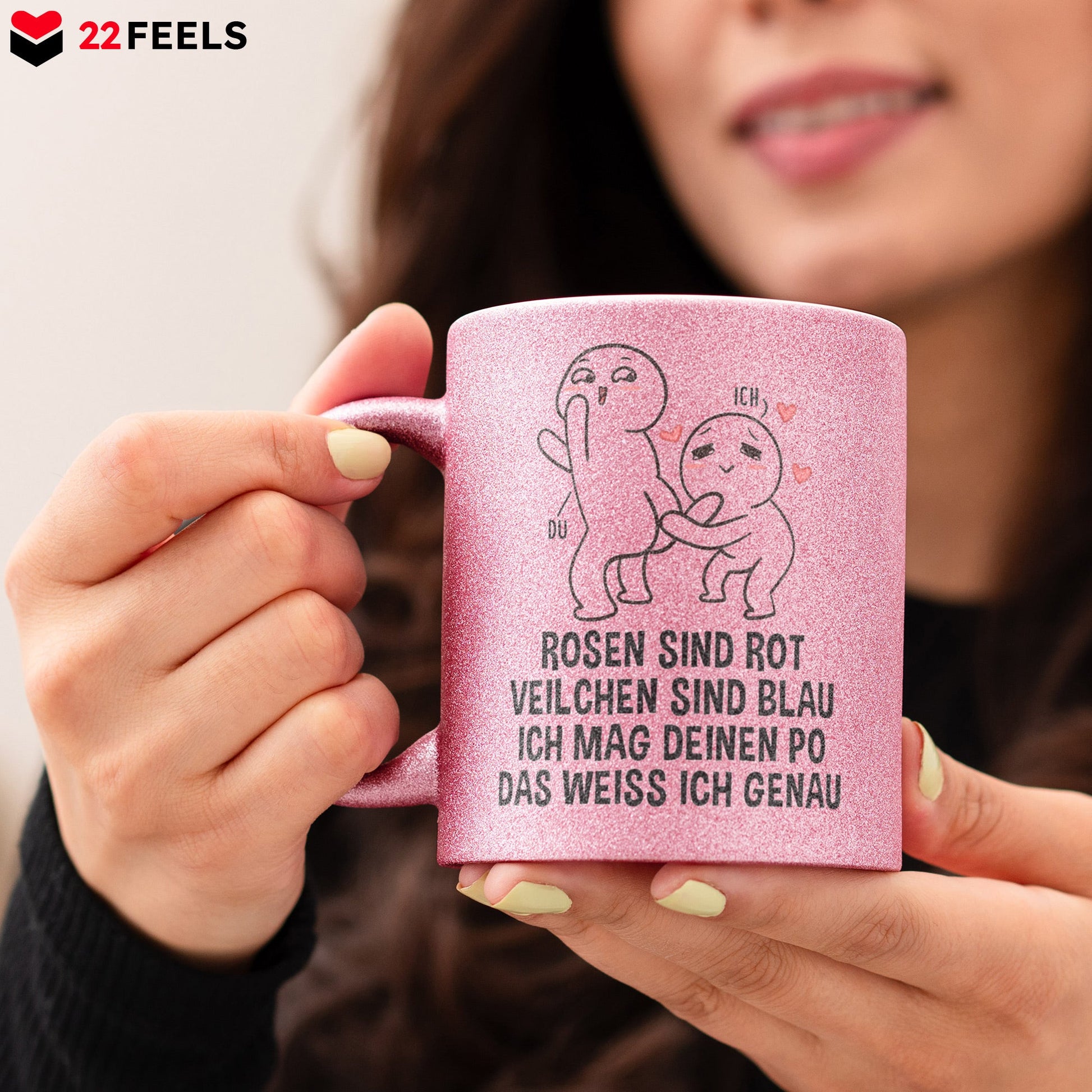 22Feels® Pärchen Geschenk zum Jahrestag, Hochzeitstag, Valentinstag etc. - Glitzertasse mit Spruch (Pink, 320ml)-Glitzertasse Pink 320ml-22Feels