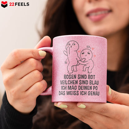 22Feels® Pärchen Geschenk zum Jahrestag, Hochzeitstag, Valentinstag etc. - Glitzertasse mit Spruch (Pink, 320ml)-Glitzertasse Pink 320ml-22Feels