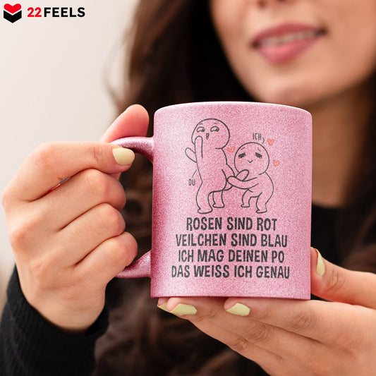 22Feels® Pärchen Geschenk zum Jahrestag, Hochzeitstag, Valentinstag etc. - Glitzertasse mit Spruch (Pink, 320ml)-Glitzertasse Pink 320ml-22Feels