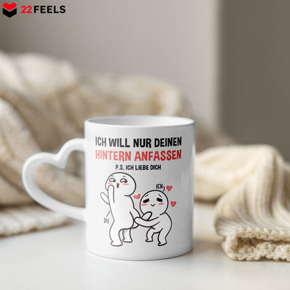 22Feels® Paar Geschenk zum Jahrestag, Hochzeitstag, Valentinstag etc. - Tasse mit Spruch: Ich Will Nur (Herzhenkel, Weiss, 320ml)-Tasse Weiss Herzhenkel 320ml-22Feels