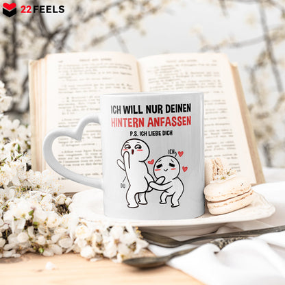 22Feels® Paar Geschenk zum Jahrestag, Hochzeitstag, Valentinstag etc. - Tasse mit Spruch: Ich Will Nur (Herzhenkel, Weiss, 320ml)-Tasse Weiss Herzhenkel 320ml-22Feels