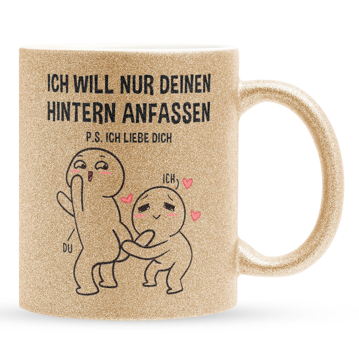 22Feels® Pärchen Geschenk zum Jahrestag, Hochzeitstag, Valentinstag etc. - Glitzertasse mit Spruch (Gold, 320ml)-Glitzertasse Gold 325ml-22Feels