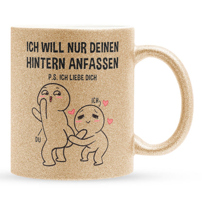 22Feels® Pärchen Geschenk zum Jahrestag, Hochzeitstag, Valentinstag etc. - Glitzertasse mit Spruch (Gold, 320ml)-Glitzertasse Gold 325ml-22Feels