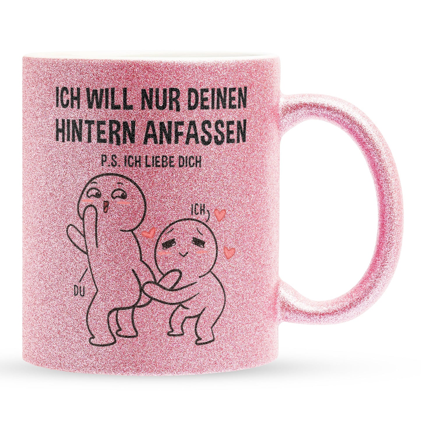 22Feels® Pärchen Geschenk zum Jahrestag, Hochzeitstag, Valentinstag etc. - Glitzertasse mit Spruch (Pink, 320ml)-Glitzertasse Pink 320ml-22Feels