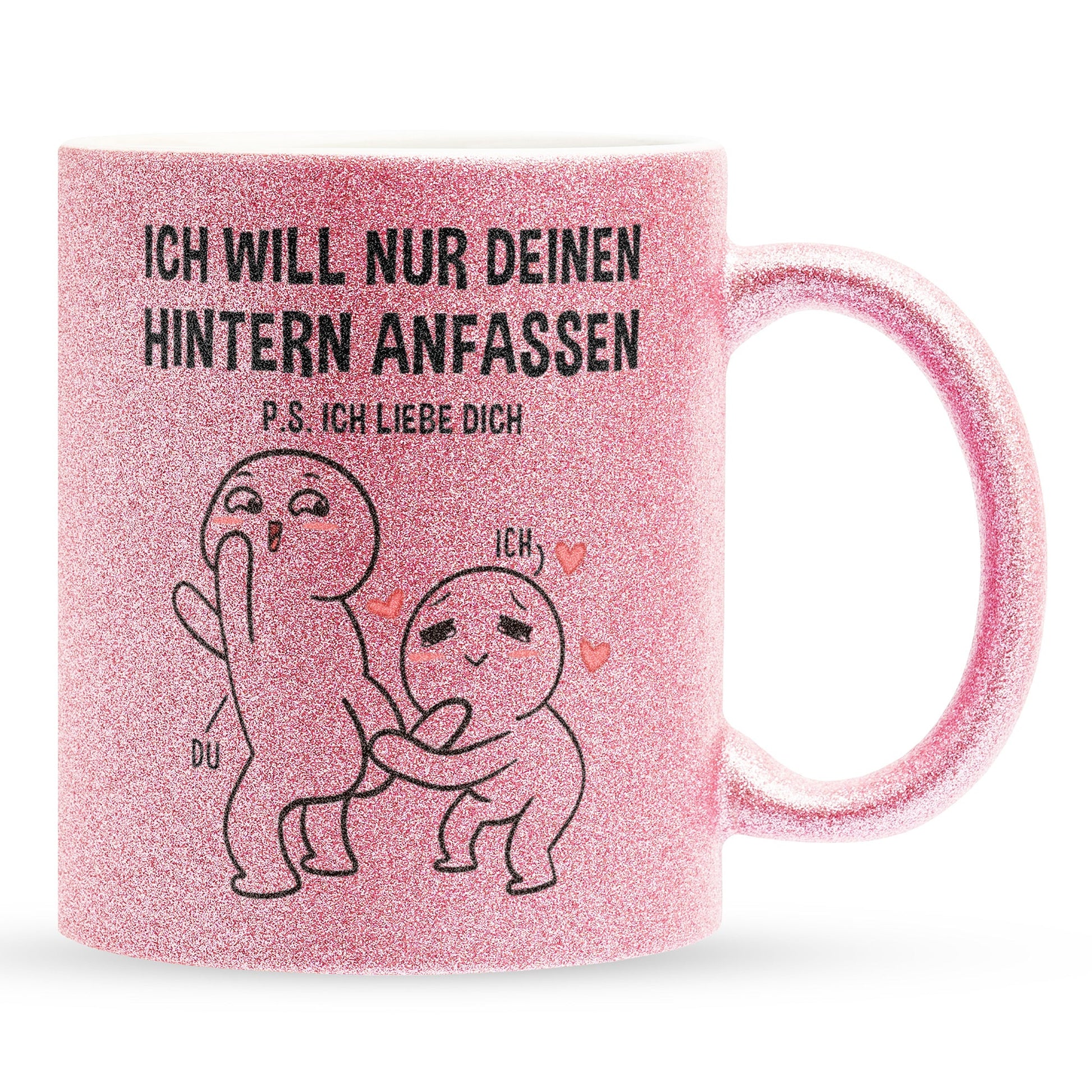 22Feels® Pärchen Geschenk zum Jahrestag, Hochzeitstag, Valentinstag etc. - Glitzertasse mit Spruch (Pink, 320ml)-Glitzertasse Pink 320ml-22Feels