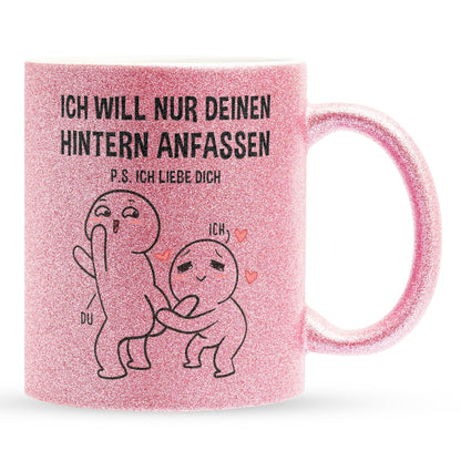 22Feels® Pärchen Geschenk zum Jahrestag, Hochzeitstag, Valentinstag etc. - Glitzertasse mit Spruch (Pink, 320ml)-Glitzertasse Pink 320ml-22Feels