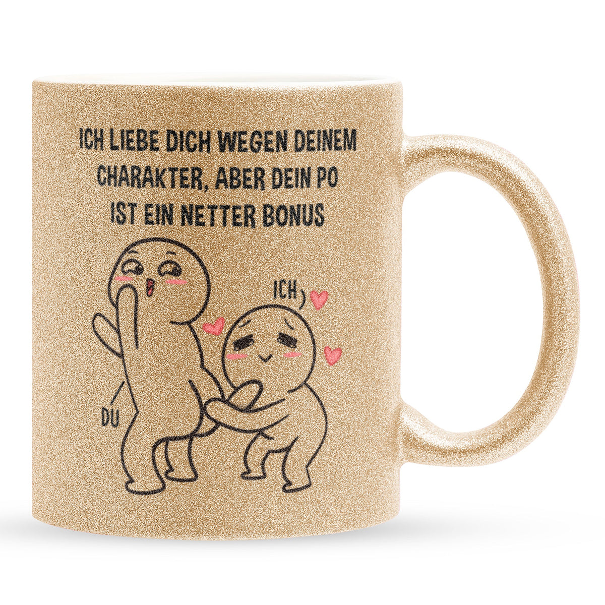 22Feels® Pärchen Geschenk zum Jahrestag, Hochzeitstag, Valentinstag etc. - Glitzertasse mit Spruch (Gold, 320ml)-Glitzertasse Gold 325ml-22Feels