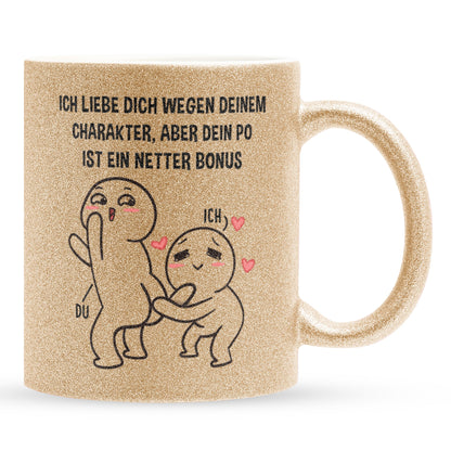 22Feels® Pärchen Geschenk zum Jahrestag, Hochzeitstag, Valentinstag etc. - Glitzertasse mit Spruch (Gold, 320ml)-Glitzertasse Gold 325ml-22Feels