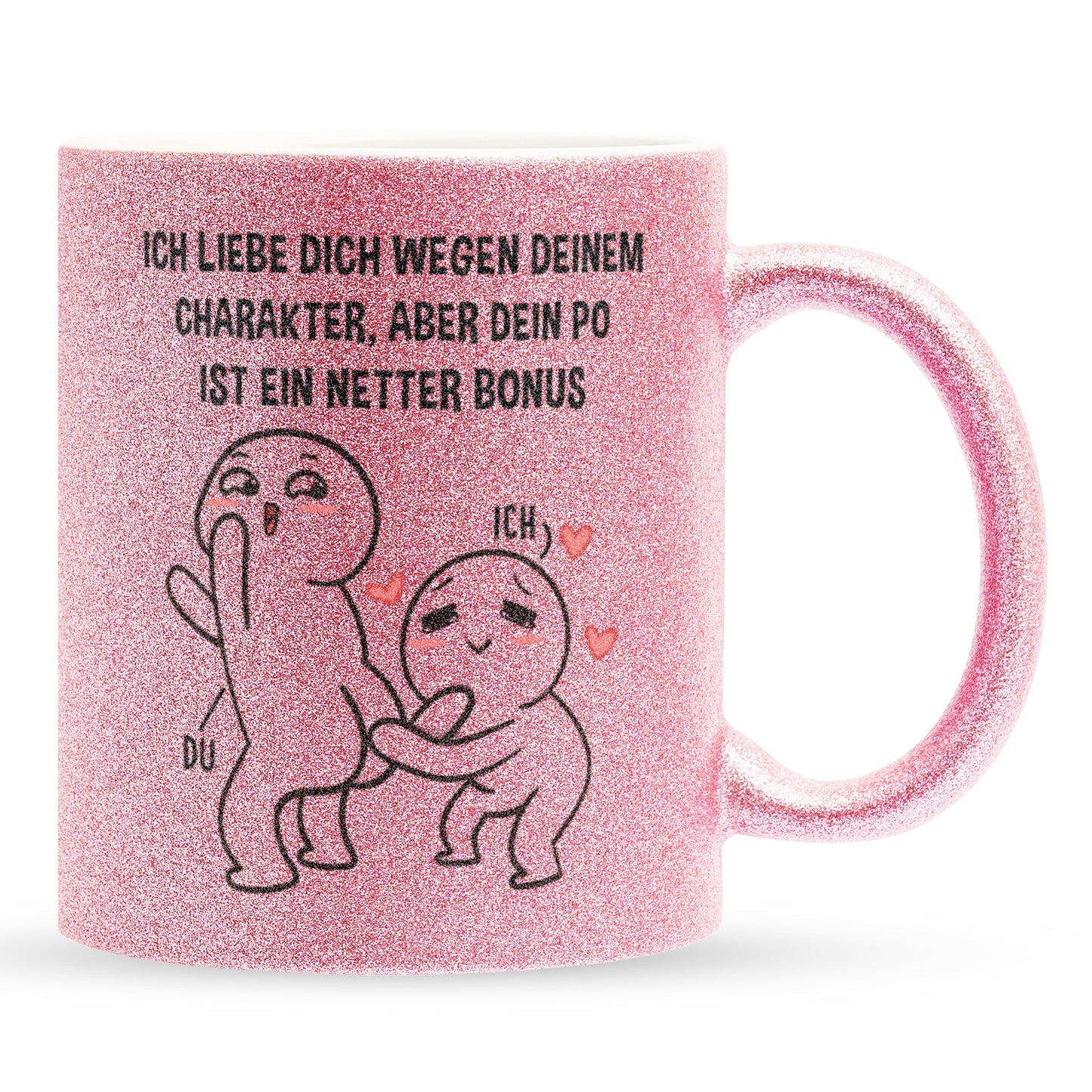 22Feels® Pärchen Geschenk zum Jahrestag, Hochzeitstag, Valentinstag etc. - Glitzertasse mit Spruch (Pink, 320ml)-Glitzertasse Pink 320ml-22Feels