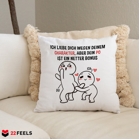 22Feels® Paar Geschenk zum Jahrestag, Valentinstag, Hochzeitstag etc. - Kissen mit Spruch (Weiss 40x40cm)-Kissen Weiss 40x40-22Feels