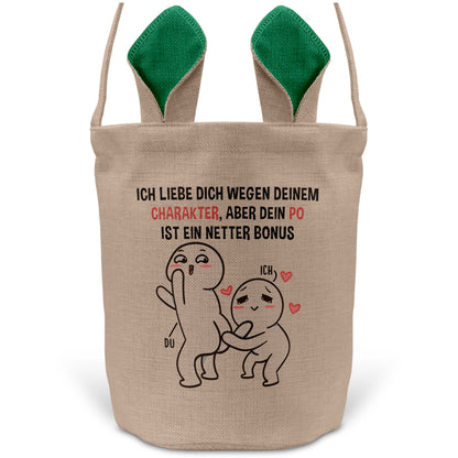 22Feels® Männer Frauen Osterkorb Ehefrau Ehemann Freund Freundin Ostern mit Henkel Ostergeschenk Tragetasche Ostern Deko Osternest Körbchen Hasenohren (Beige/Grün)-Ostern Tragetasche-22Feels
