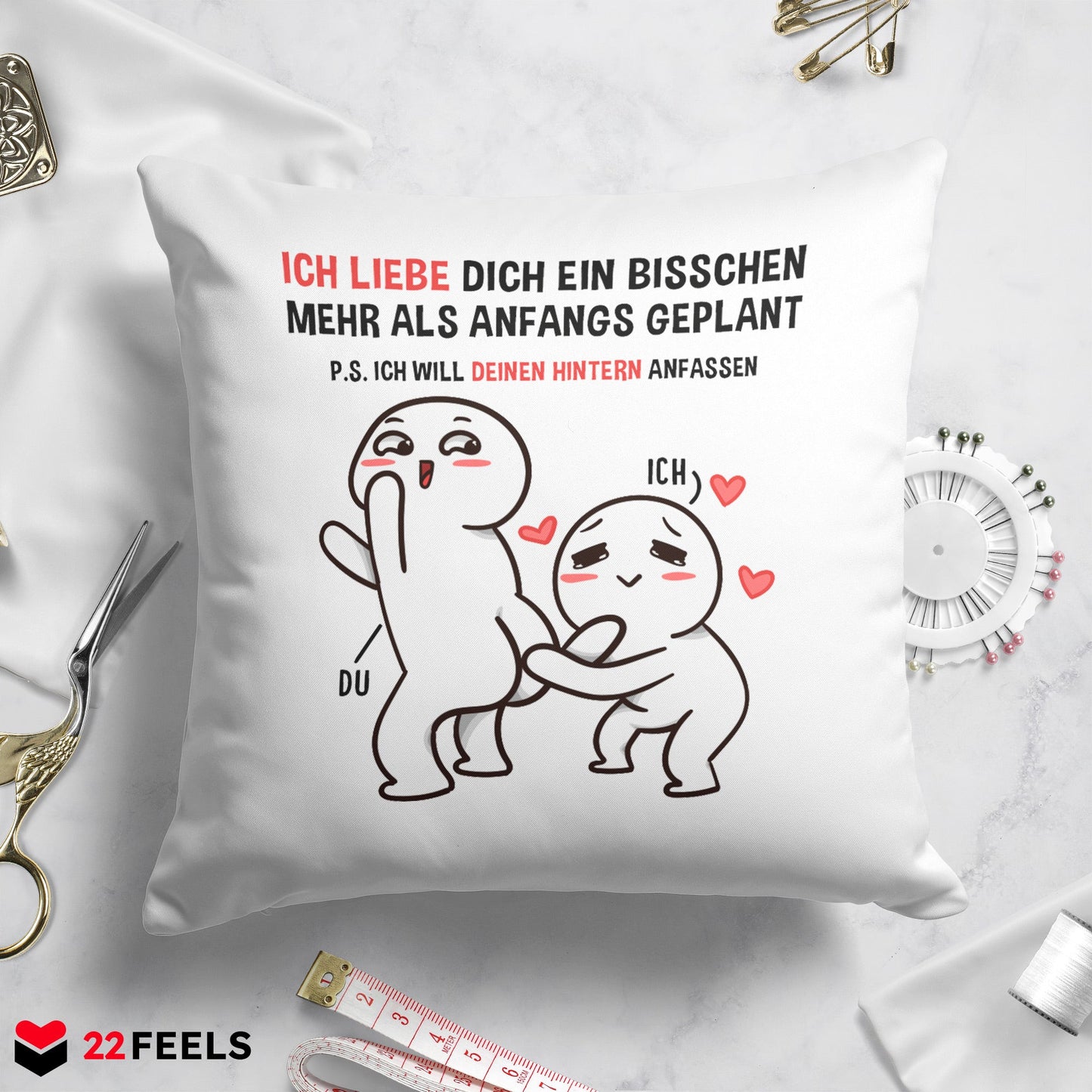 22Feels® Paar Geschenk zum Jahrestag, Valentinstag, Hochzeitstag etc. - Kissen mit Spruch (Weiss 40x40cm)-Kissen Weiss 40x40-22Feels