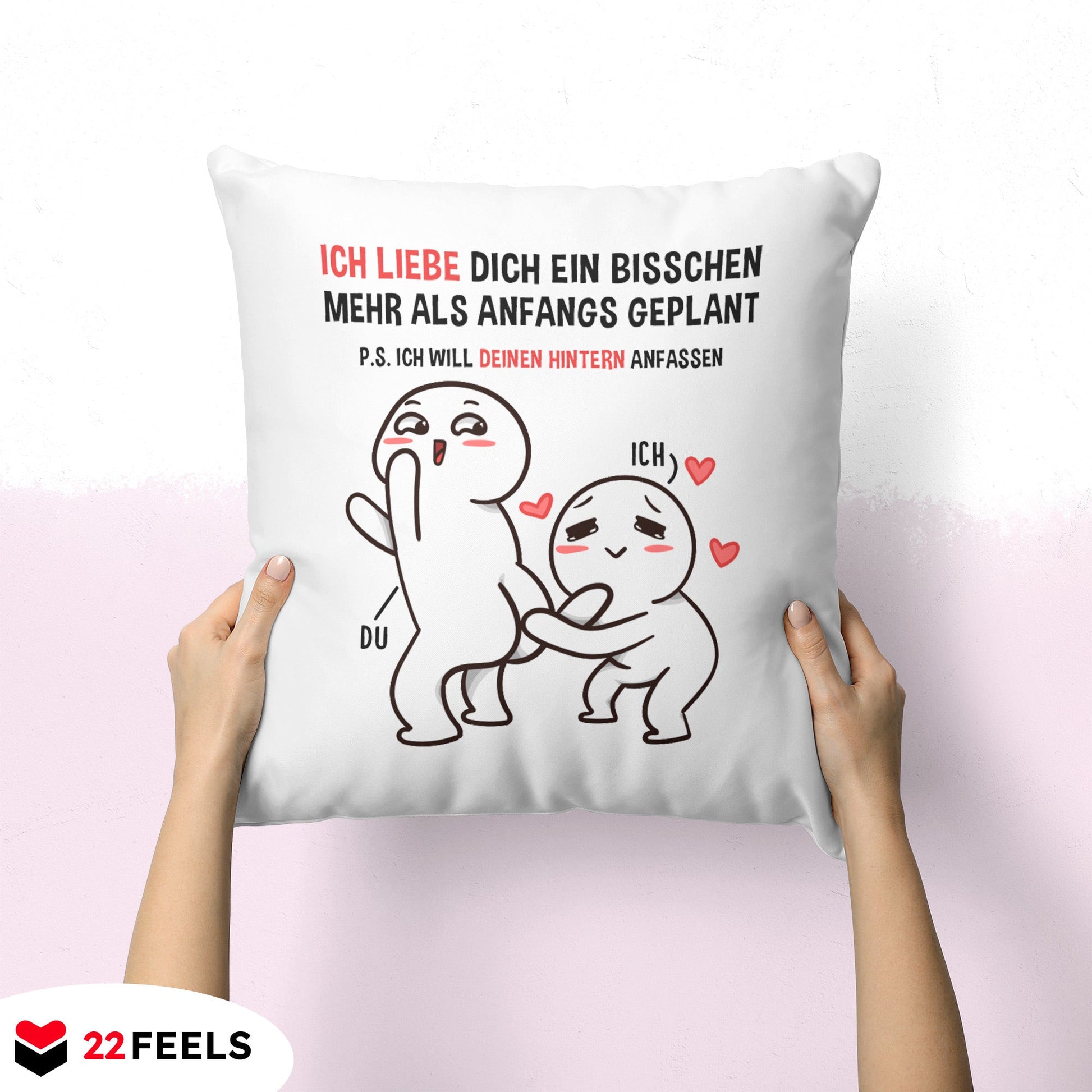 22Feels® Paar Geschenk zum Jahrestag, Valentinstag, Hochzeitstag etc. - Kissen mit Spruch (Weiss 40x40cm)-Kissen Weiss 40x40-22Feels