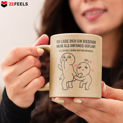 22Feels® Pärchen Geschenk zum Jahrestag, Hochzeitstag, Valentinstag etc. - Glitzertasse mit Spruch (Gold, 320ml)-Glitzertasse Gold 325ml-22Feels