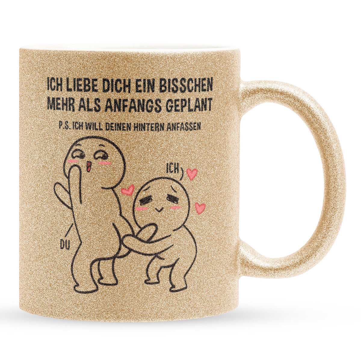 22Feels® Pärchen Geschenk zum Jahrestag, Hochzeitstag, Valentinstag etc. - Glitzertasse mit Spruch (Gold, 320ml)-Glitzertasse Gold 325ml-22Feels
