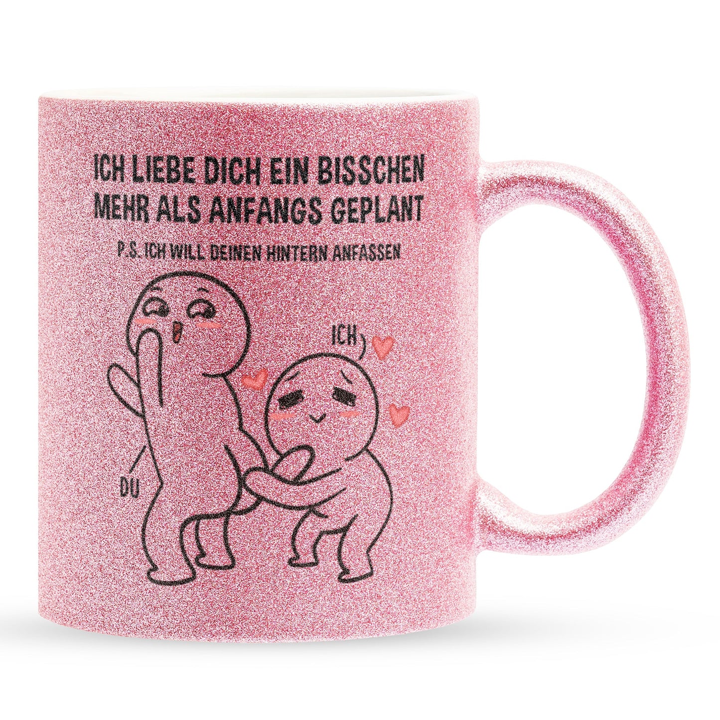 22Feels® Pärchen Geschenk zum Jahrestag, Hochzeitstag, Valentinstag etc. - Glitzertasse mit Spruch (Pink, 320ml)-Glitzertasse Pink 320ml-22Feels