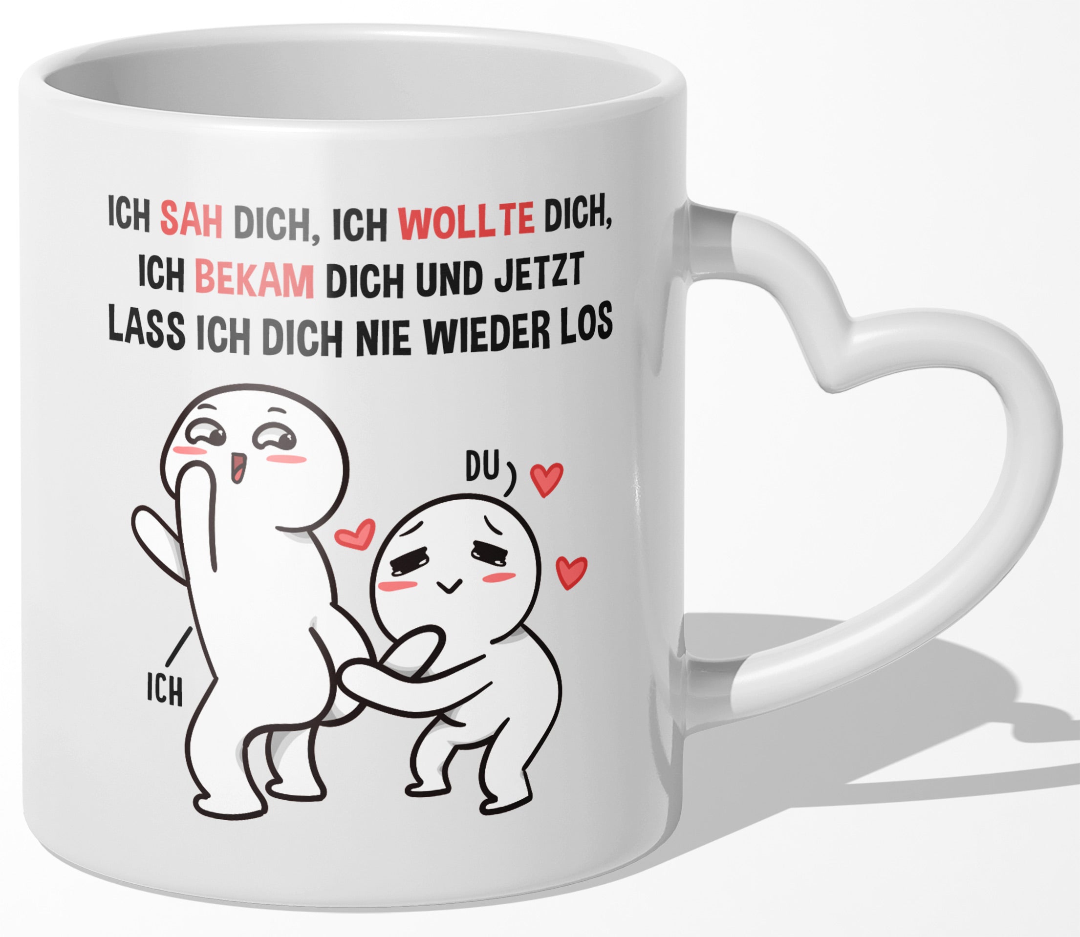 22Feels® Paar Geschenk zum Jahrestag, Hochzeitstag, Valentinstag etc. - Tasse mit Spruch: Ich sah dich (Herzhenkel, Weiss, 320ml)-Tasse Weiss Herzhenkel 320ml-22Feels