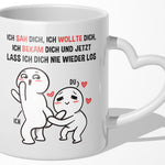22Feels® Paar Geschenk zum Jahrestag, Hochzeitstag, Valentinstag etc. - Tasse mit Spruch: Ich sah dich (Herzhenkel, Weiss, 320ml)-Tasse Weiss Herzhenkel 320ml-22Feels