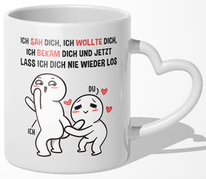 22Feels® Paar Geschenk zum Jahrestag, Hochzeitstag, Valentinstag etc. - Tasse mit Spruch: Ich sah dich (Herzhenkel, Weiss, 320ml)-Tasse Weiss Herzhenkel 320ml-22Feels