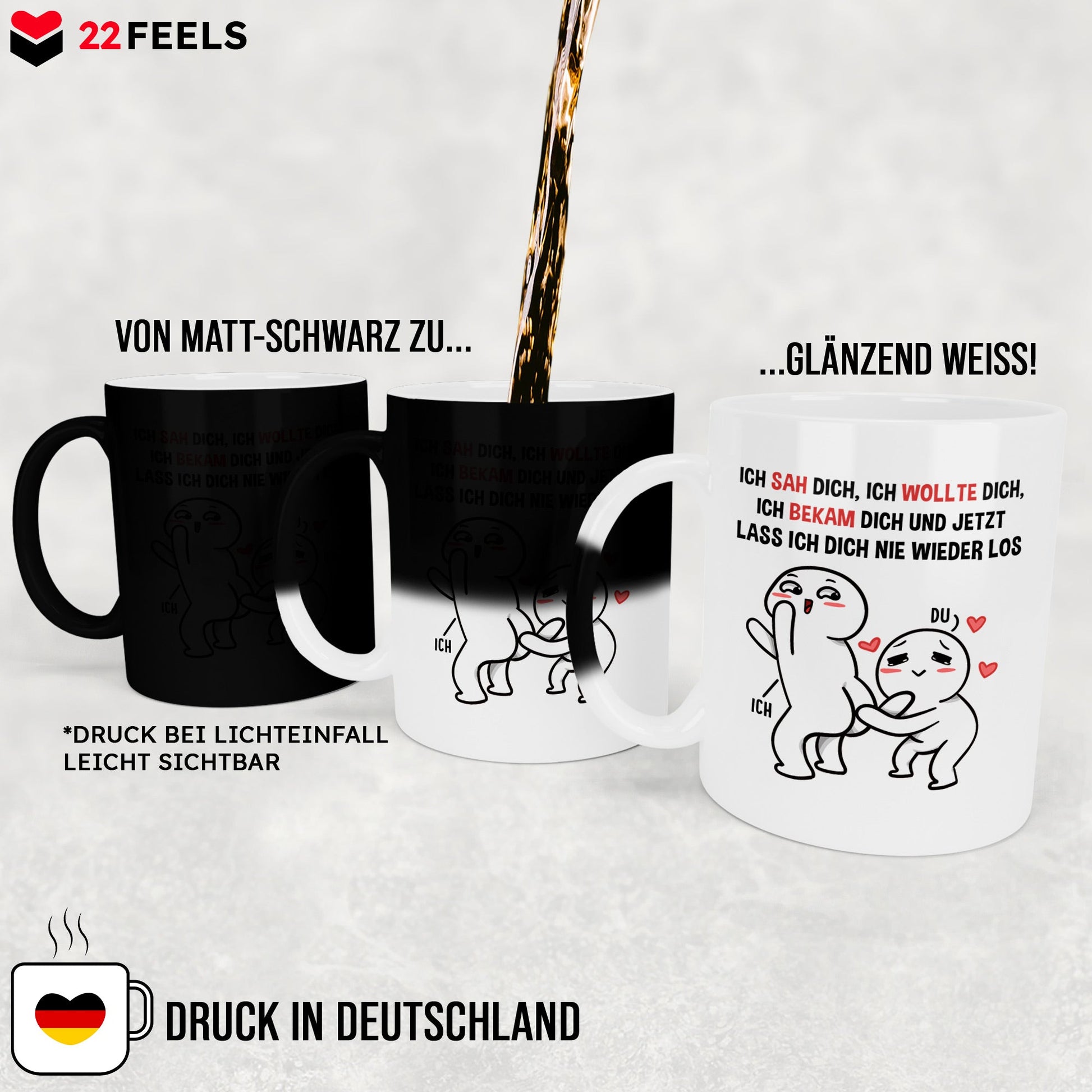 22Feels® Pärchen Geschenk zum Jahrestag, Hochzeitstag, Valentinstag etc. - Zaubertasse mit Spruch (Matt-Schwarz und Weiss, 320ml)-Farbwechsel Tasse Matt 320ml-22Feels