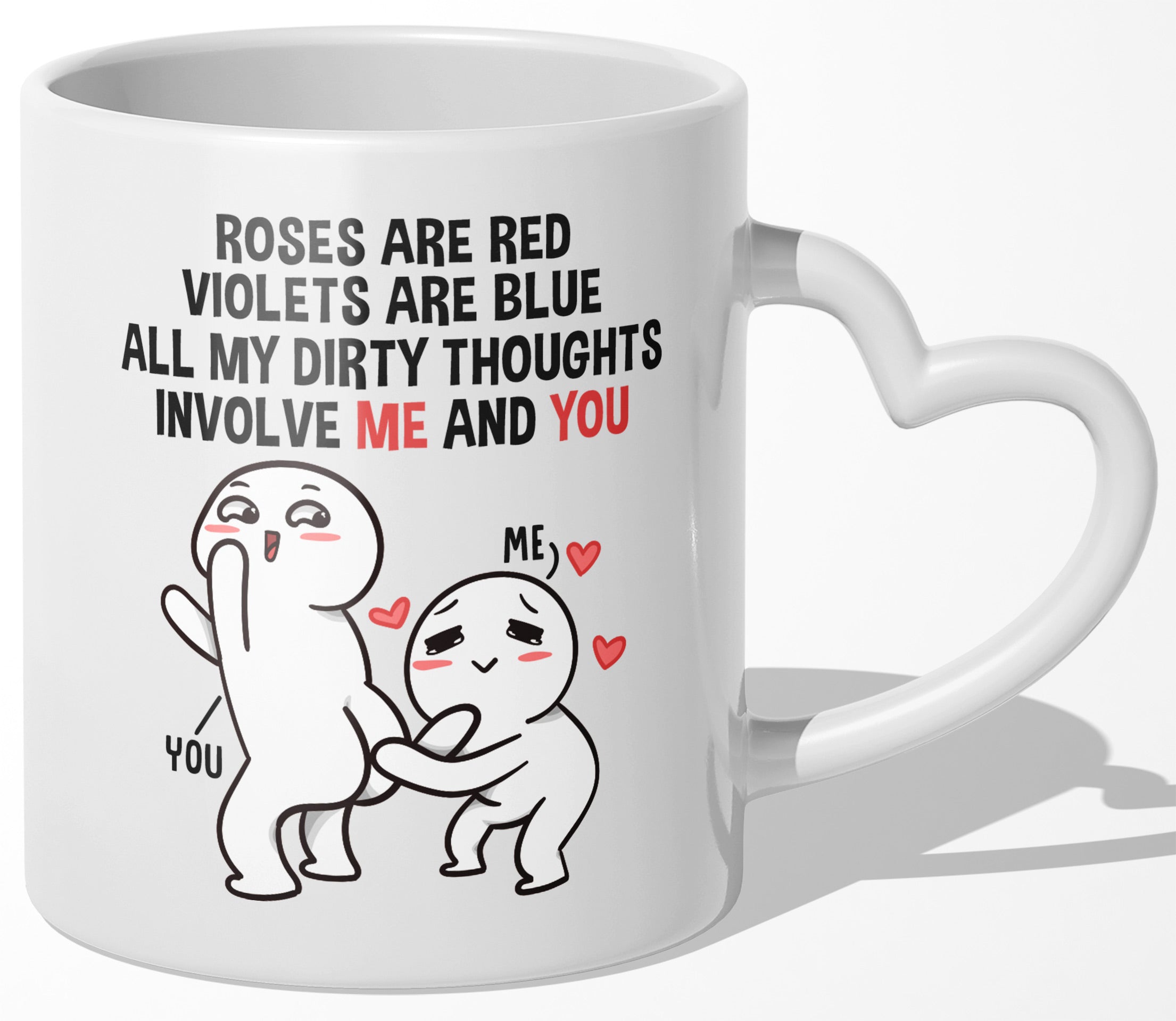 22Feels® Paar Geschenk zum Jahrestag, Hochzeitstag, Valentinstag etc. - Tasse mit Spruch: Roses are red (Herzhenkel, Weiss, 320ml)-Tasse Weiss Herzhenkel 320ml-22Feels