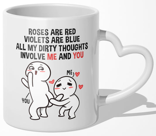 22Feels® Paar Geschenk zum Jahrestag, Hochzeitstag, Valentinstag etc. - Tasse mit Spruch: Roses are red (Herzhenkel, Weiss, 320ml)-Tasse Weiss Herzhenkel 320ml-22Feels