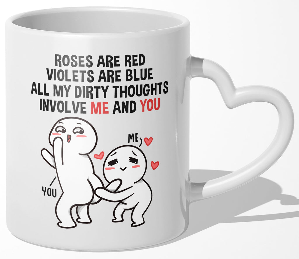 22Feels® Paar Geschenk zum Jahrestag, Hochzeitstag, Valentinstag etc. - Tasse mit Spruch: Roses are red (Herzhenkel, Weiss, 320ml)-Tasse Weiss Herzhenkel 320ml-22Feels