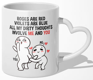 22Feels® Paar Geschenk zum Jahrestag, Hochzeitstag, Valentinstag etc. - Tasse mit Spruch: Roses are red (Herzhenkel, Weiss, 320ml)-Tasse Weiss Herzhenkel 320ml-22Feels
